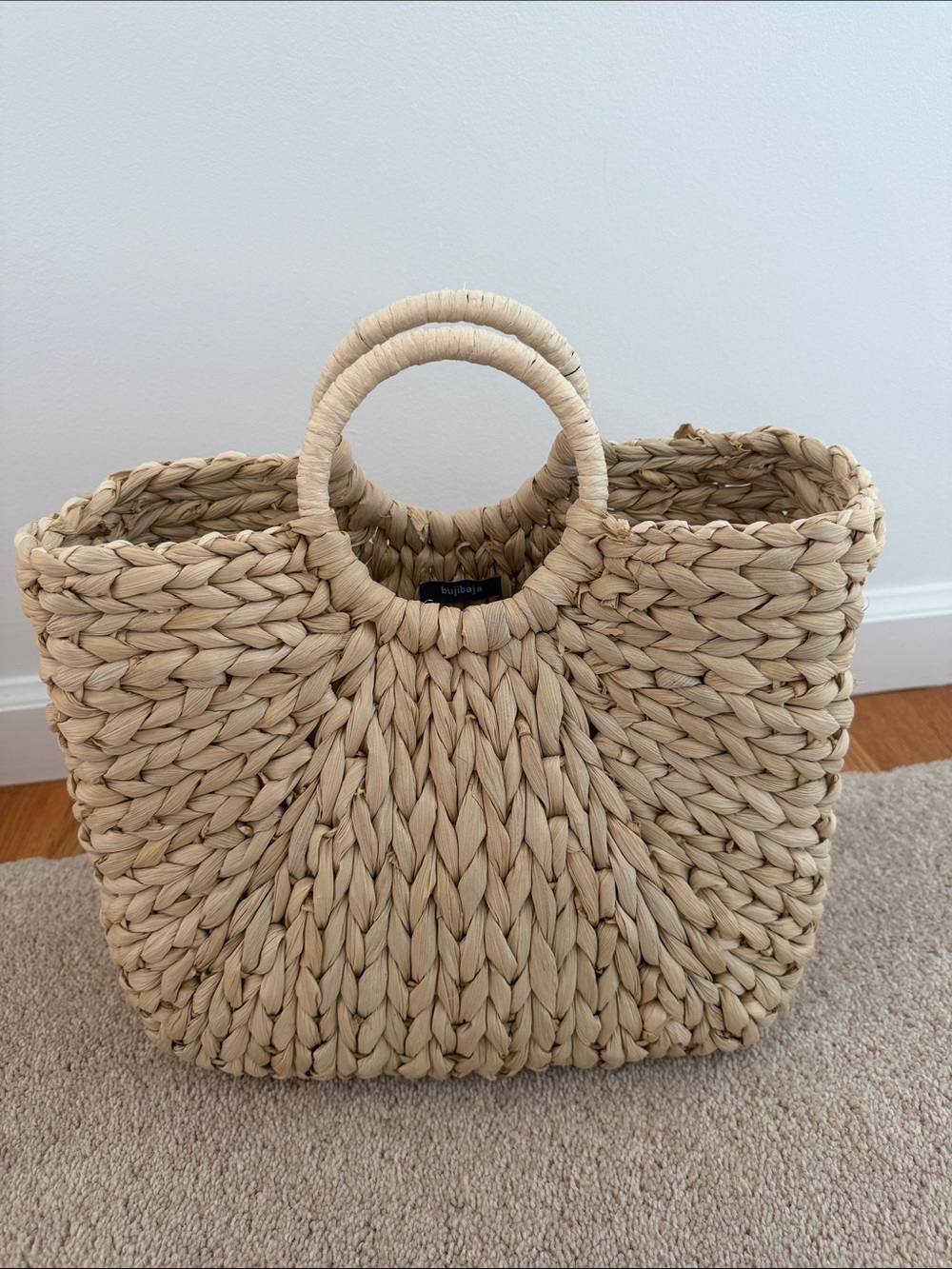 Braided Natural Straw Tote with Round Handles